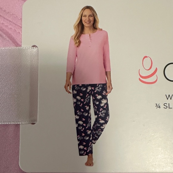 Cuddl Duds Pink Top and Navy Floral Pants Set - Picture 2 of 5